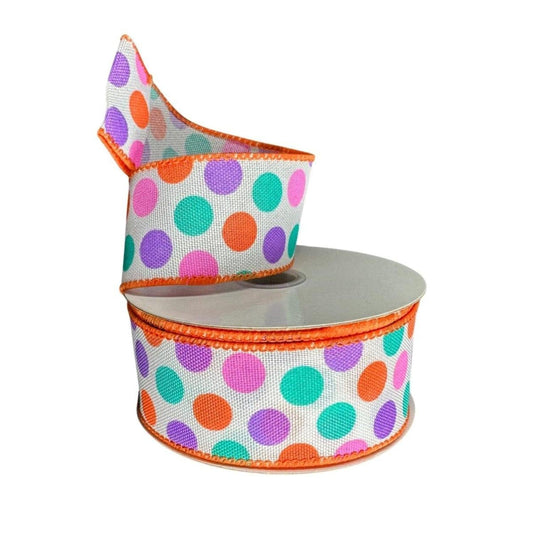 1.5" Stiff Linen Polka Dot Ribbon: Multi (10 Yards)