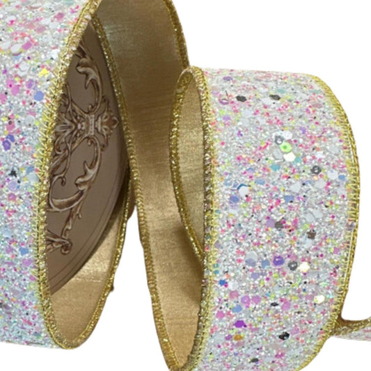1.5" Sugar Plum Glitter Ribbon: Icy Iridescent (10 Yards)