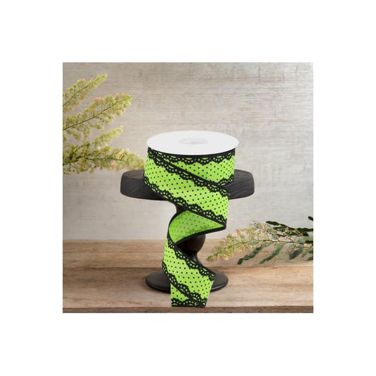 1.5" Swiss Dots Lace Edge Ribbon: Lime Green (10 Yards)
