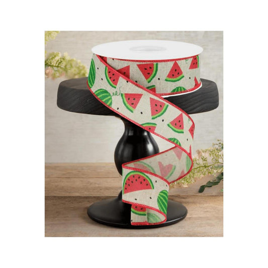 1.5" Watermelon Slices Canvas Ribbon: Natural (10 Yards)