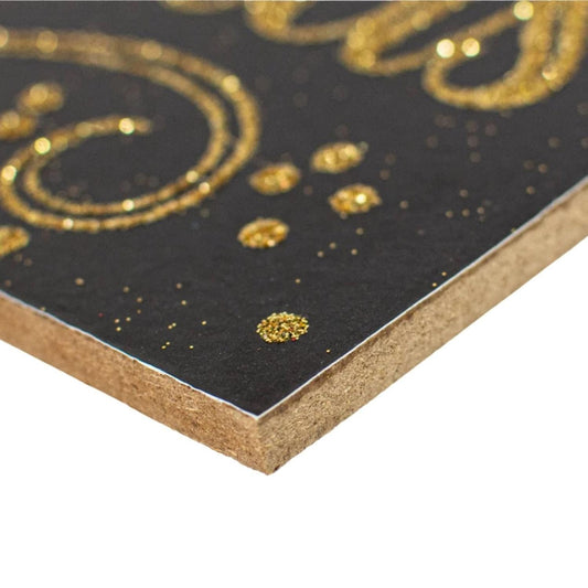 15" Wooden Sign: Merry Christmas Black/Gold