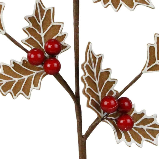 19" Gingerbread Holly Leaf Spray