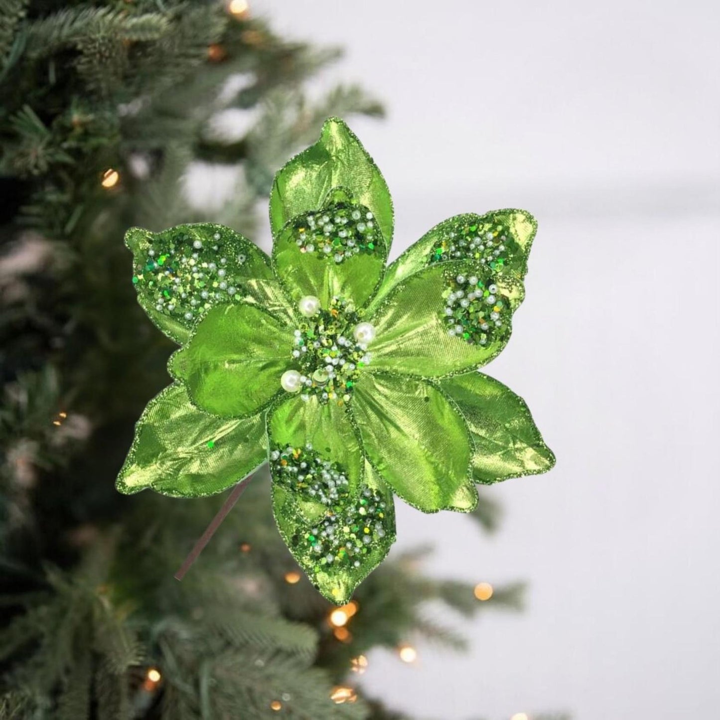 21" Sequin Magnolia Bloom Spray: Green