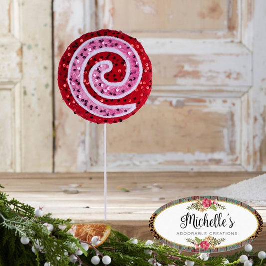 21.5" Sequin Pinwheel Swirl Lollipop: Red/Pink