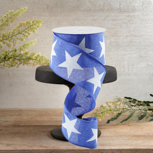2.5" Bold Glitter Star Canvas Ribbon: Royal Blue (10 Yards)