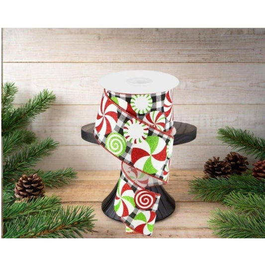 2.5" Bold Peppermint Gingham Ribbon: Black/White (10 Yards)