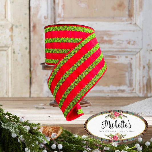 2.5" Carnival Swirls Ribbon: Red/Green (10 Yards)