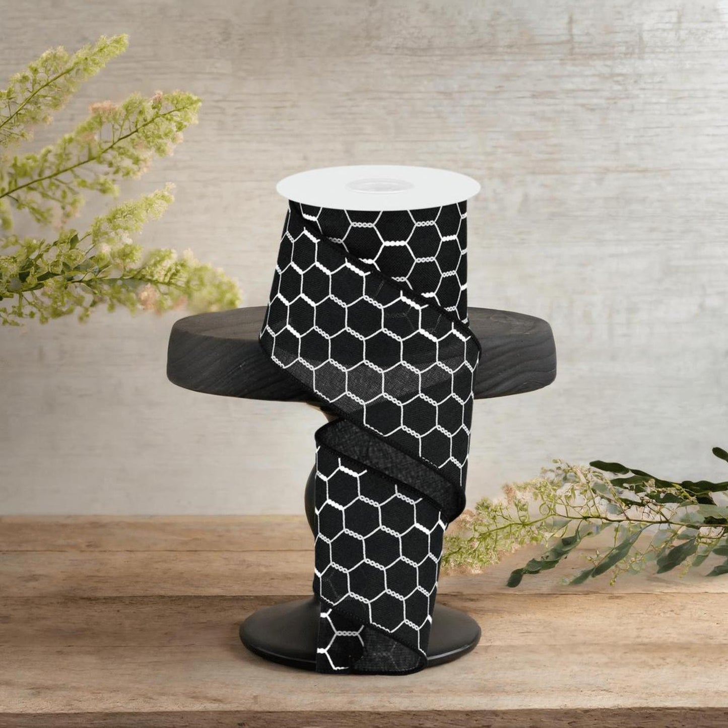 2.5" Chicken Wire Ribbon: Black & White (10 Yards)