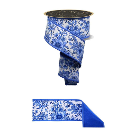 2.5" Chinoiserie Fused Ribbon: Blue (10 Yards)