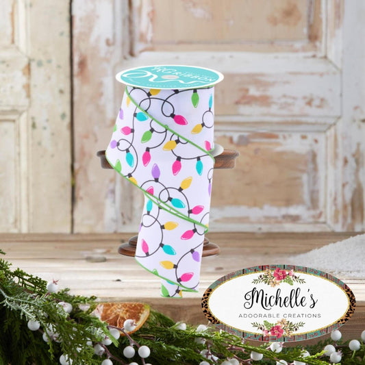2.5" Christmas Lights Ribbon: Pastel (10 Yards)