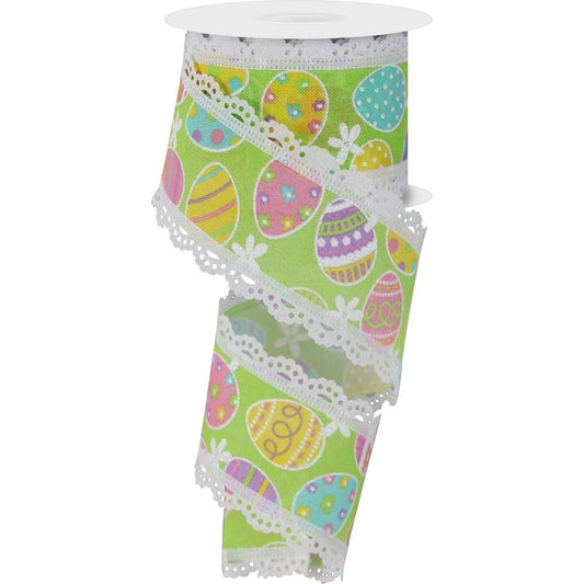 2.5" Easter Egg Lace Ribbon: Green (10 Yards)