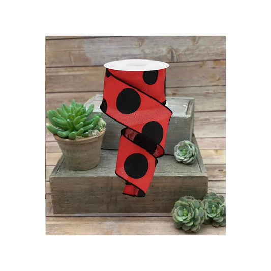 2.5" Faux Burlap Giant Polka Dot Ribbon: Red & Black (10 Yards)