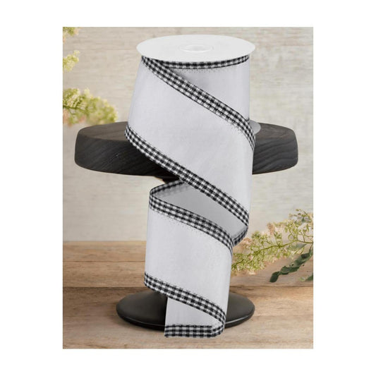 2.5" Faux Dupioni Gingham Edge Ribbon: White (10 Yards)