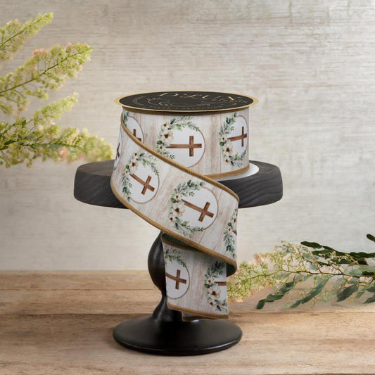 2.5" Floral Cross Ribbon: Brown (10 Yards)