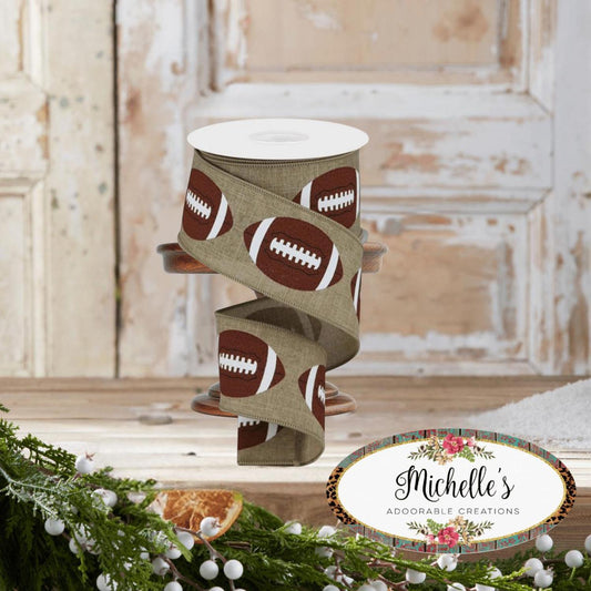 2.5" Football Royal Ribbon: Light Beige (10 Yards)