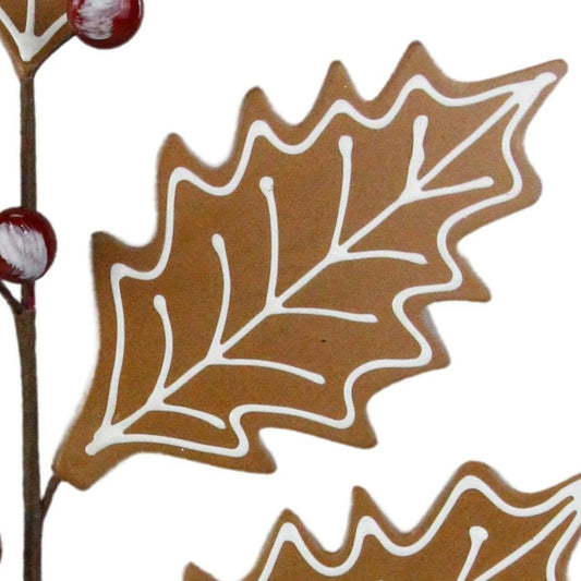 25" Gingerbread Holly Leaf Spray