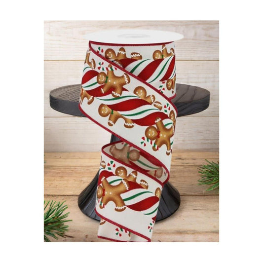2.5" Gingerbread Kids Candy Ribbon: Ivory (10 Yards)
