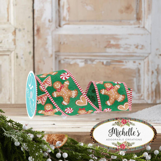 2.5" Gingerbread Stripe Ribbon: Emerald Green (10 Yards)