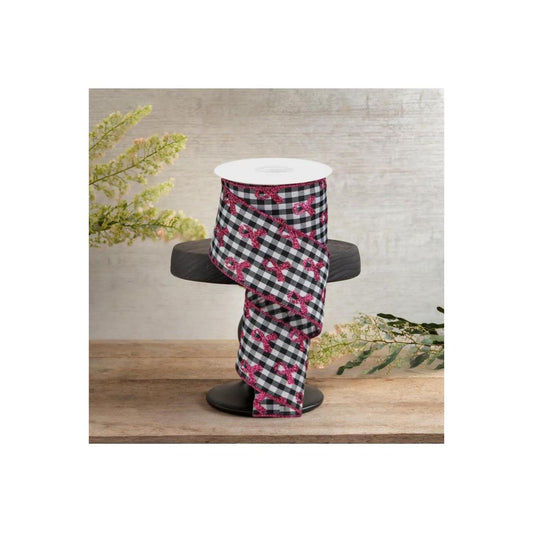 2.5" Gingham Cancer Ribbon: Black (10 Yards)