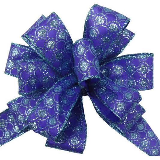 2.5" Glitter Fish Scales Ribbon: Purple/Aqua (10 Yards)