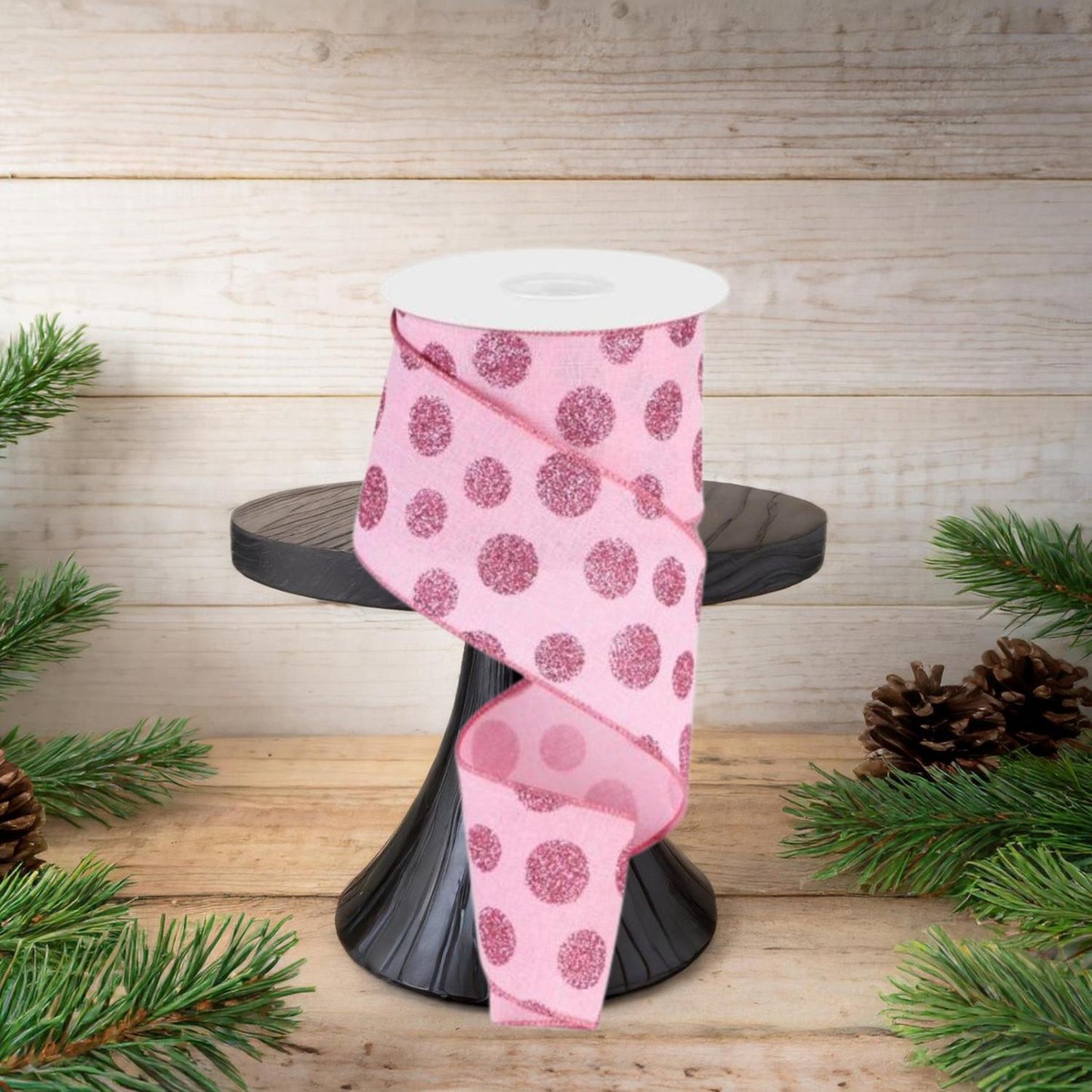 2.5" Glitter Polka Dot Ribbon: Light Pink (10 Yards)