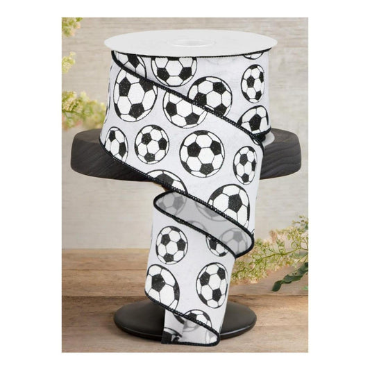 2.5" Glitter Soccer Ball Ribbon: White (10 Yards)