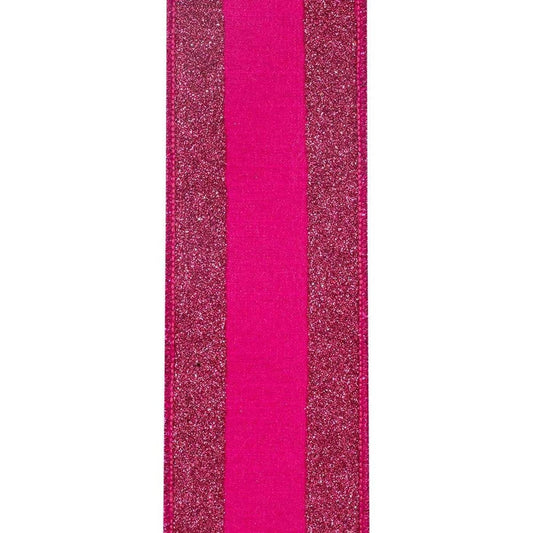2.5" Glitter Stripe Dupioni Ribbon: Fuchsia (5 Yards)