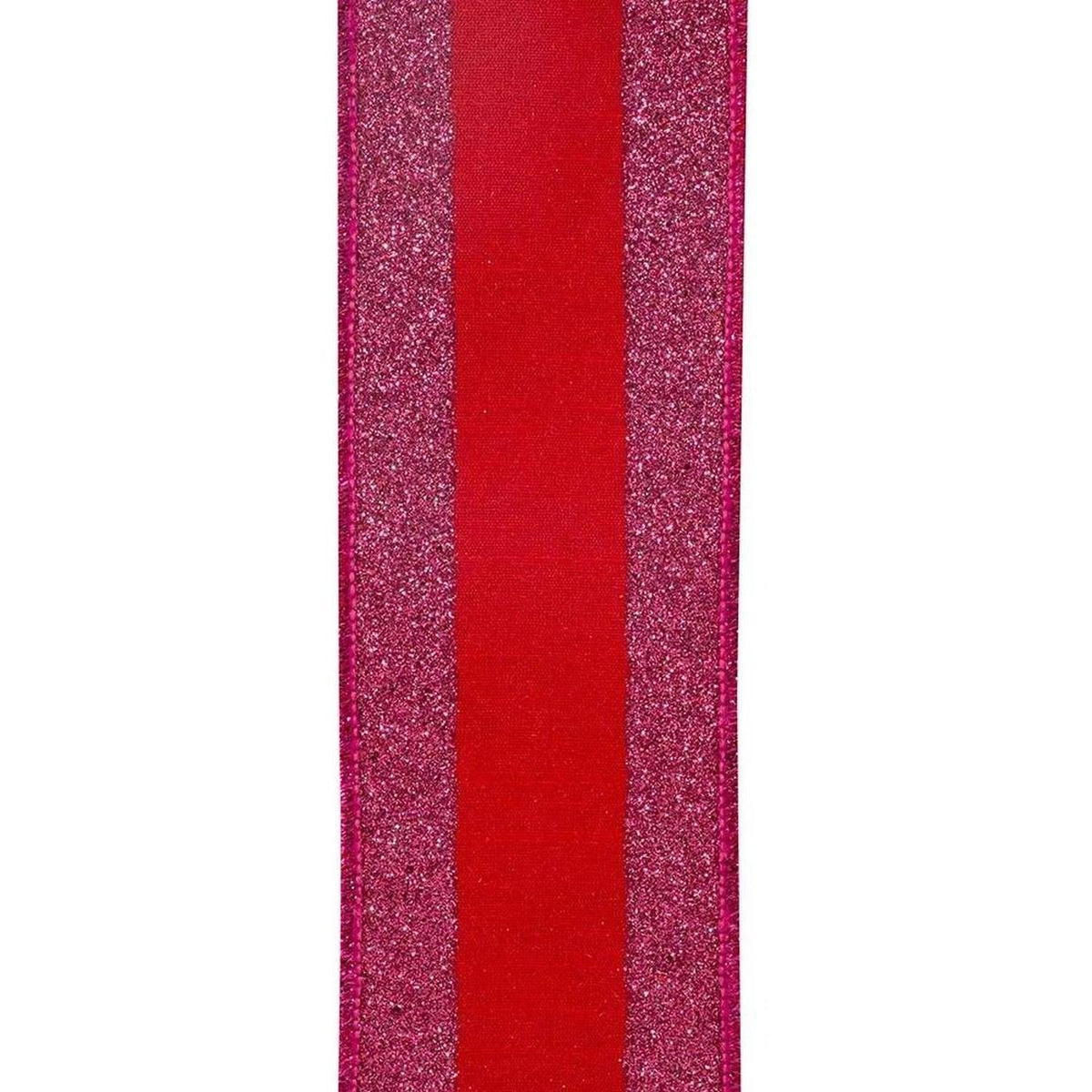 2.5" Glitter Stripe Dupioni Ribbon: Red/Fuchsia (5 Yards)