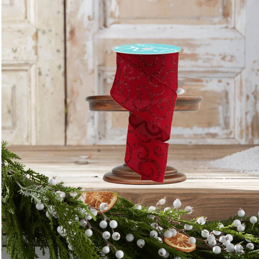 2.5" Glitter Swirl Ribbon: Red (10 Yards)