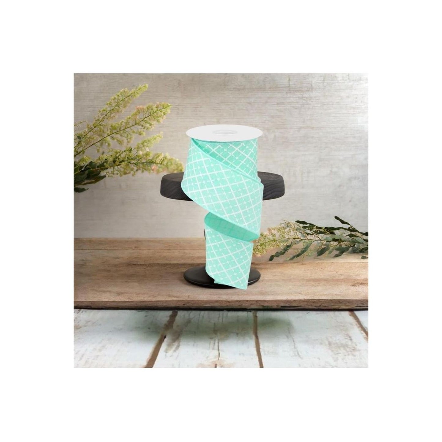 2.5" Glittered Argyle Ribbon: Mint (10 Yards)