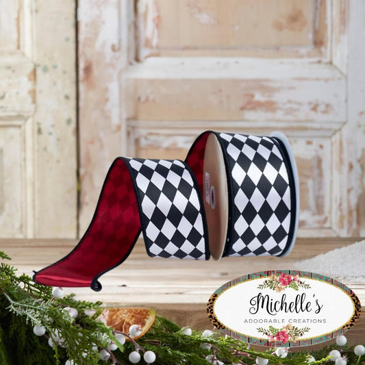2.5" Harlequin Fused Back Ribbon: Red (10 Yards)