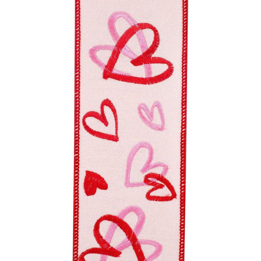 2.5" Hearts Tangle Dupioni Ribbon: Pink (5 Yards)