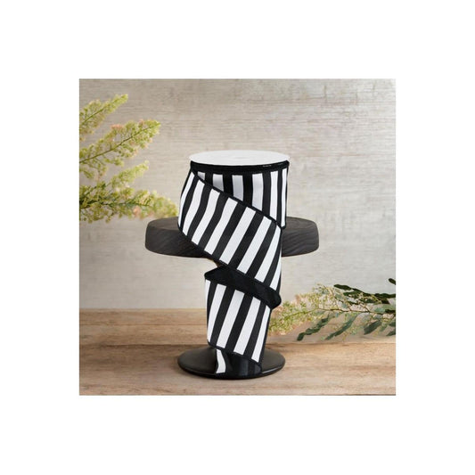 2.5" Horizontal Black & White Stripe Ribbon (10 Yard)