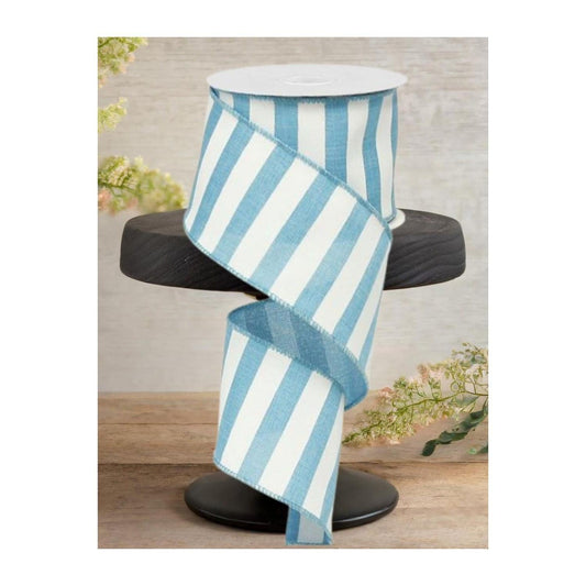 2.5" Horizontal Stripe Ribbon: Turquoise & White (10 Yards)