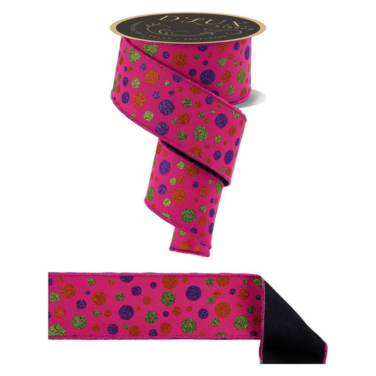 2.5 in Glitter Polka Dot Fused Ribbon: Hot Pink (10 Yards)