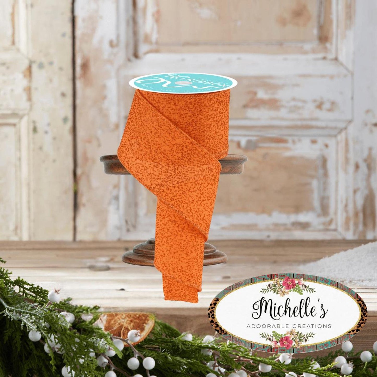 2.5" Irregular Spotted Glitter Ribbon: Orange (10 Yards)