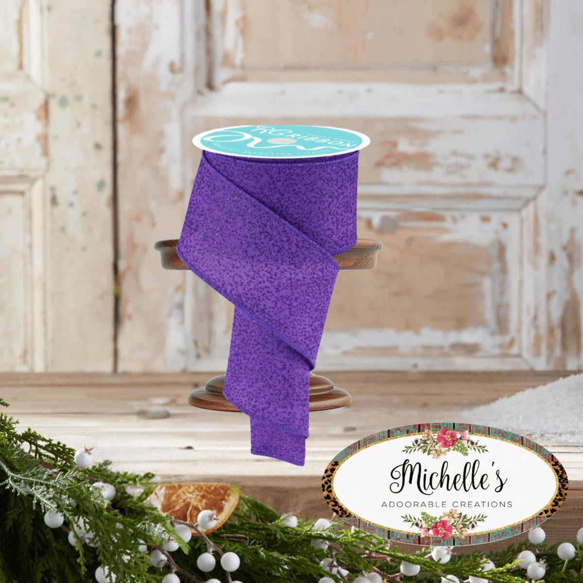 2.5" Irregular Spotted Glitter Ribbon: Purple (10 Yards)