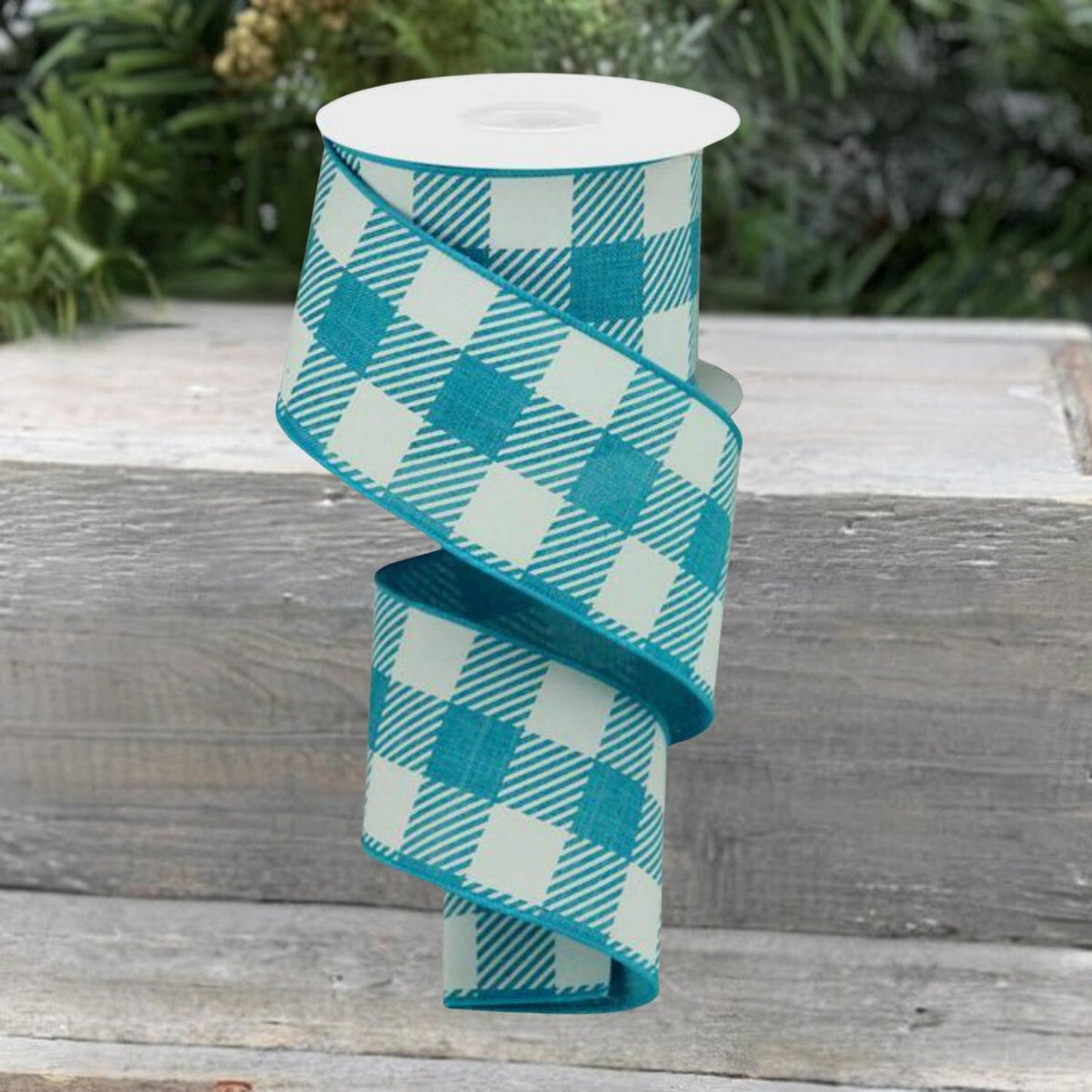 2.5" Large Striped Check Ribbon: Turquoise (10 Yards)