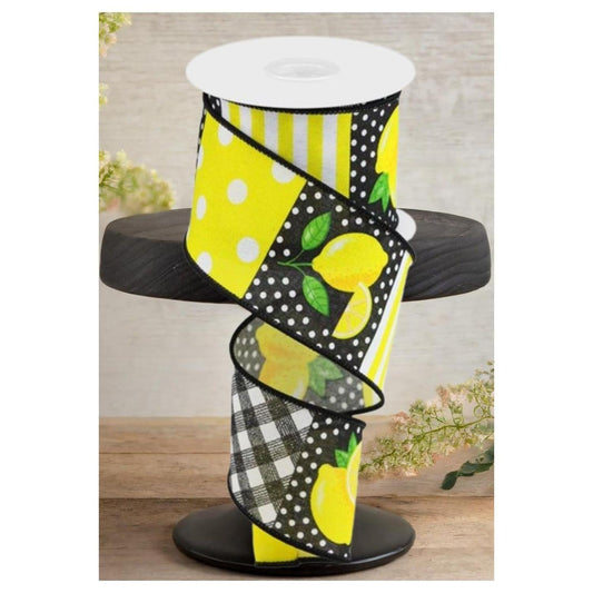 2.5" Lemon Block Ribbon: Black & White (10 Yards)