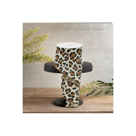 2.5" Leopard Print Ribbon: Ivory (10 Yards)