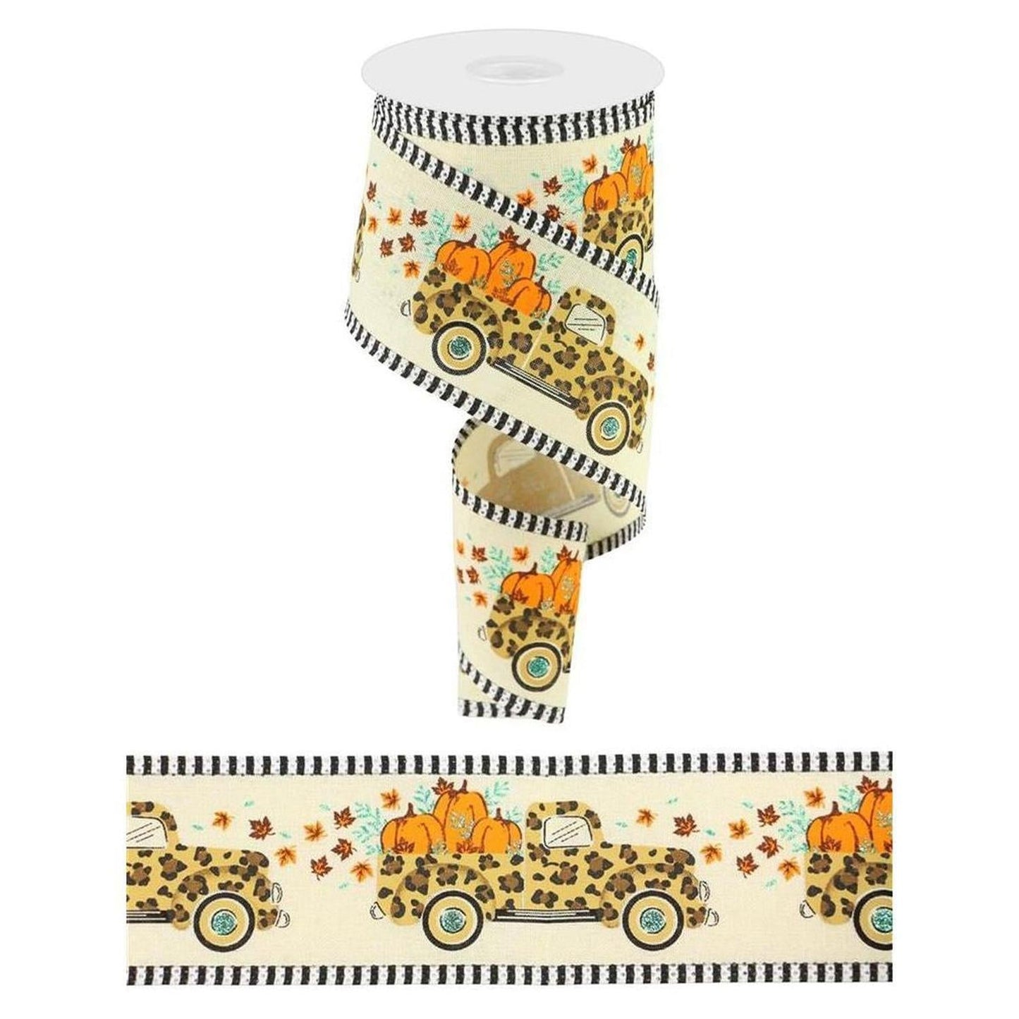 2.5" Leopard Truck Stripe Edge Ribbon: Cream (10 Yards)