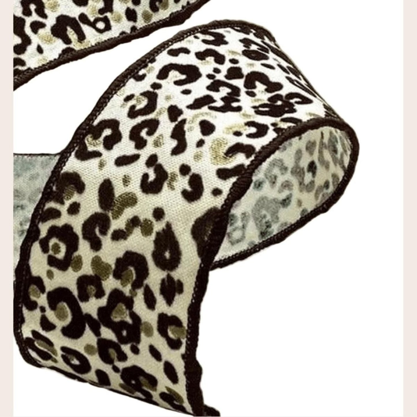 2.5" Linen Leopard Print Ribbon: Cream (10 Yards)