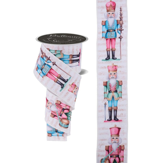 2.5" LS Nutcracker Ribbon: Ivory/Pink (10 Yards)