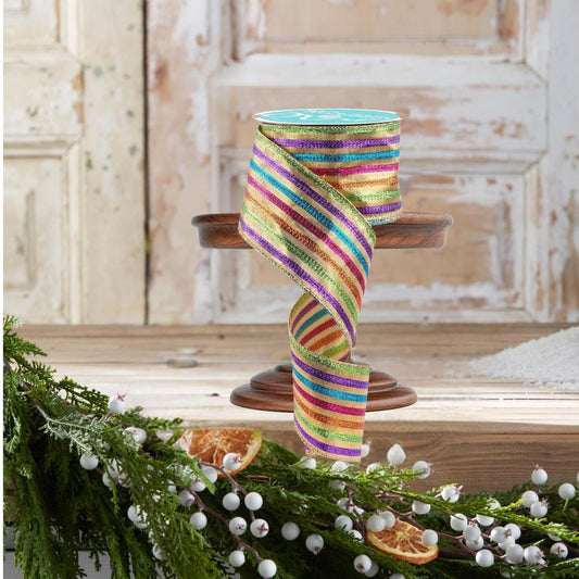 2.5" Metallic Fiesta Stripe Ribbon: Gold (10 Yards)