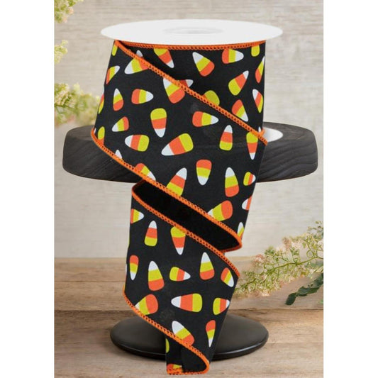 2.5" Mini Candy Corn Ribbon: Black (10 Yards)