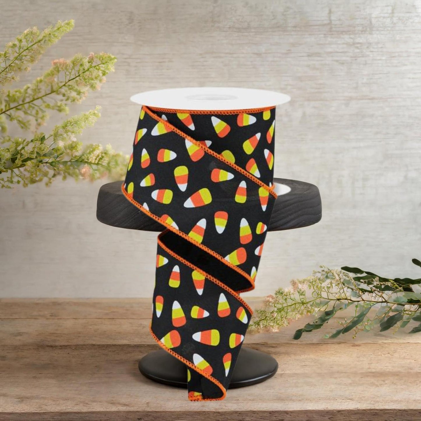 2.5" Mini Candy Corn Ribbon: Black (10 Yards)