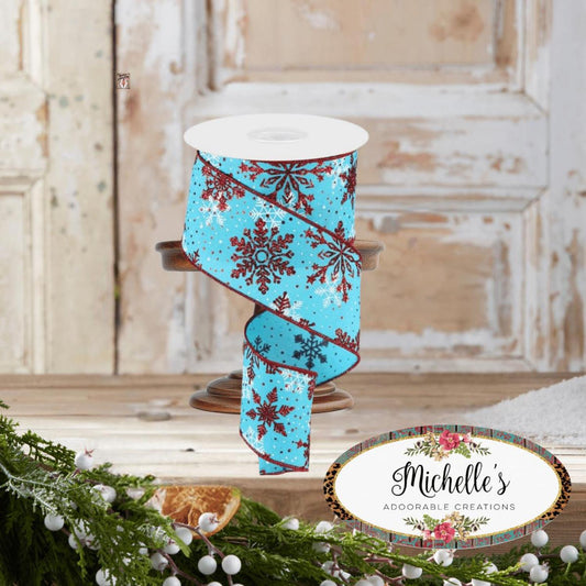 2.5" Multi Snowflake Ribbon: Turquoise (10 Yards)