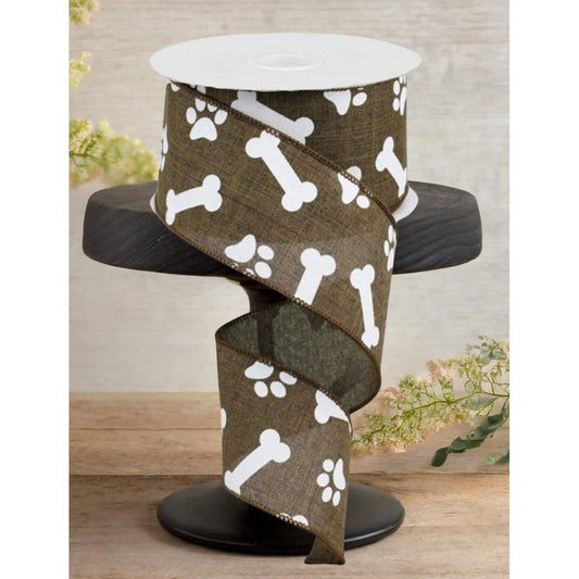 2.5" Paw Print Royal Ribbon: Tan (10 Yards)