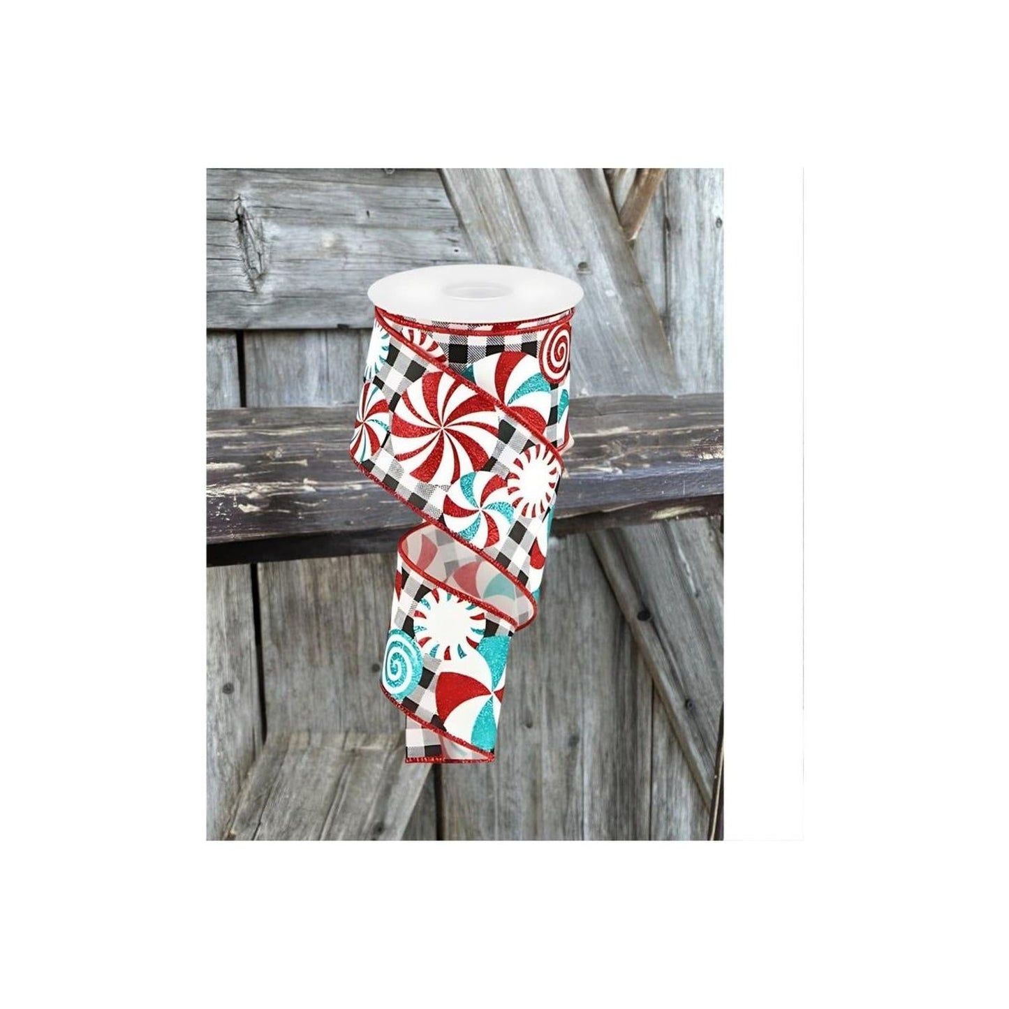 2.5" Peppermint Gingham Royal Ribbon: Black/White (10 Yards)