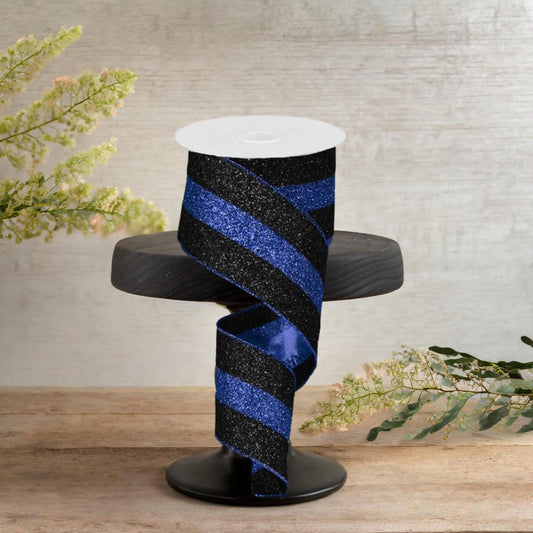 2.5" Police Support Ribbon: Glitter Black & Blue (10 Yards)